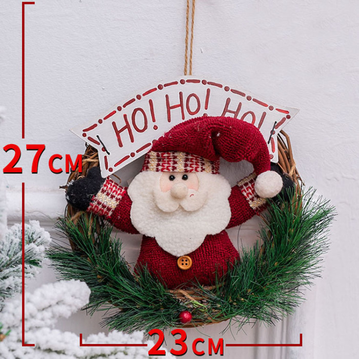 Small Wooden Christmas Wreath Santa Claus Snowman Elk Doll Wreath Door Hanger CMS-197