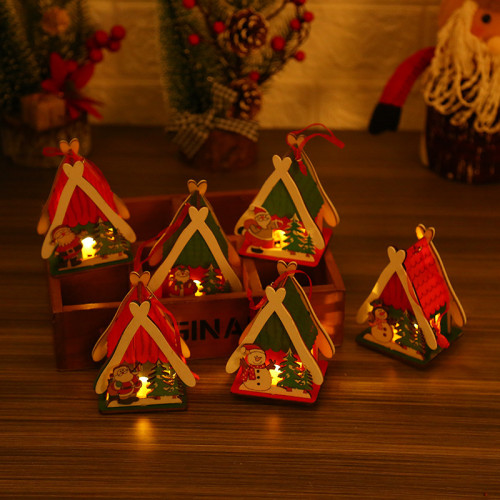 Colorful Wooden House Christmas Glowing Wooden House Gift (5.3*4*14CM) CMS-194