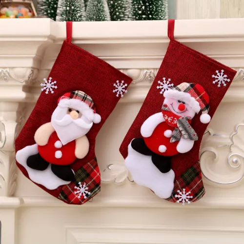 Medium Linen Christmas Gift bag Christmas Socks (23*16CM) CSM-195