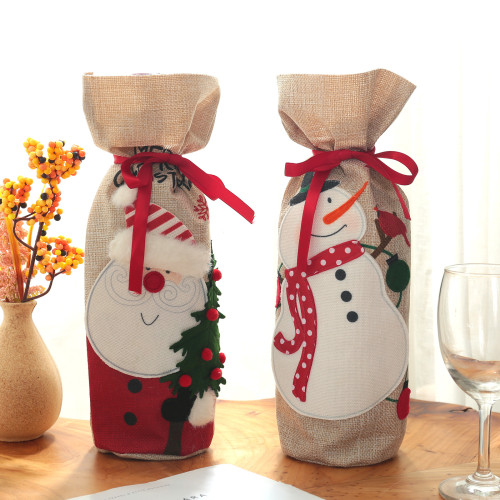 Linen Embroidery Snowman Old Man Wine Set Christmas Hotel Restaurant Home Decoration CMS-199