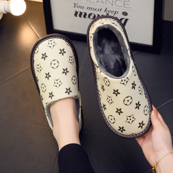 Louis Vuitton Wholesale Waterproof Cotton Autumn/Winter Indoor Home Leather Thick Bottom Warm Couple Slipper WSP-001