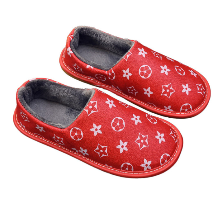 Louis Vuitton Wholesale Waterproof Cotton Autumn/Winter Indoor Home Leather Thick Bottom Warm Couple Slipper WSP-001