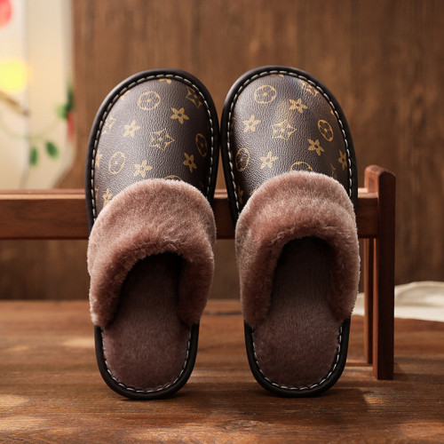 Louis Vuitton Wholesale Waterproof Cotton Autumn/Winter Indoor Home Leather Thick Bottom Warm Couple Slipper WSP-004