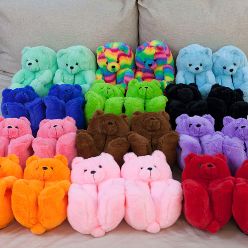 Teddy Bear Plush Slippers Multi-color Home Plush Thick Warm Cotton Shoes CS-002