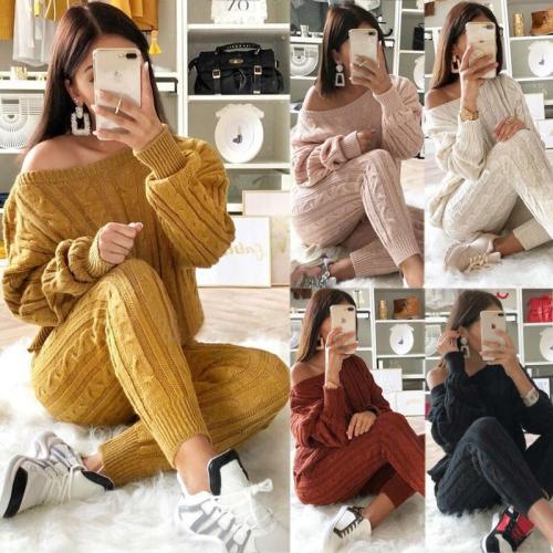 One Shoulder Solid color Suit Knitted Cotton Sweater Women CC-004