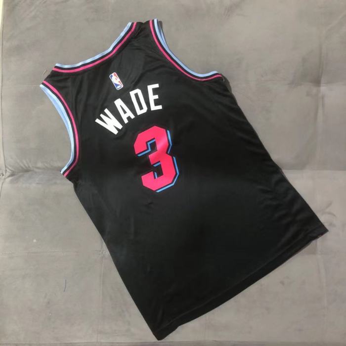 Heat No. 3 Wade City Edition Black Heat Press Jersey NBA-002