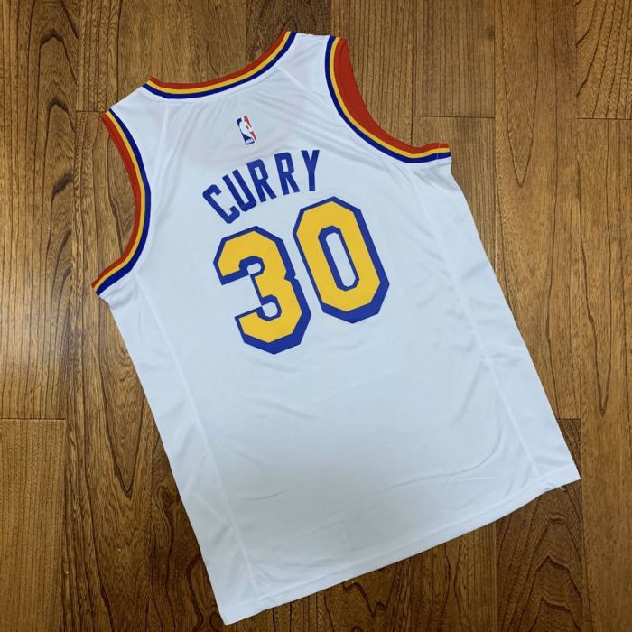 Warriors No. 30 Curry Retro Heat Press Jersey-White NBA-040
