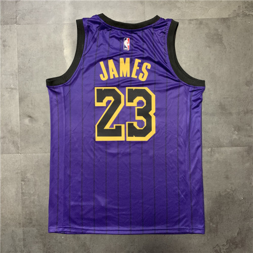 Lakers James 23 City Edition Hot Pressed Jersey Purple NBA-093