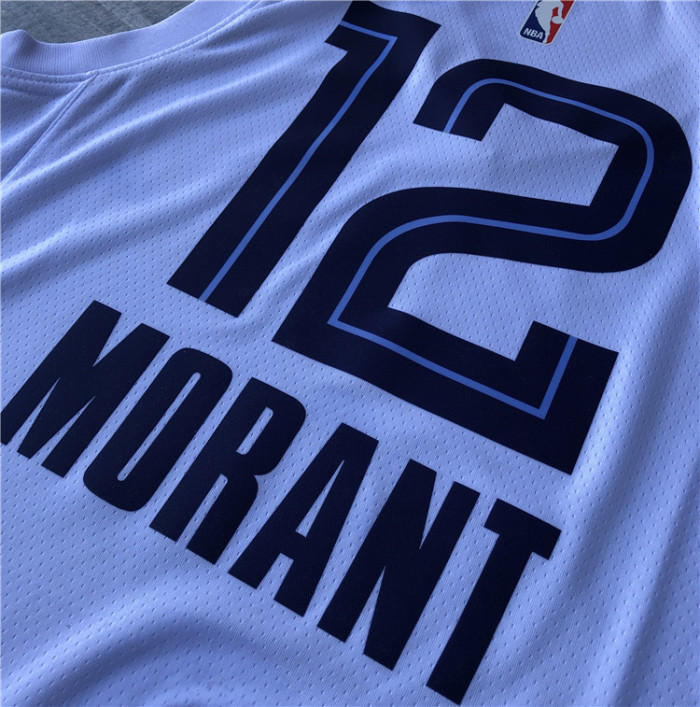 Grizzlies Morant No. 12 Hot Pressed Jersey White NBA-074