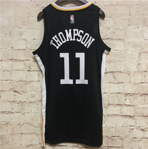 Warriors Thompson No. 11 Heat Press Jersey Black NBA-083