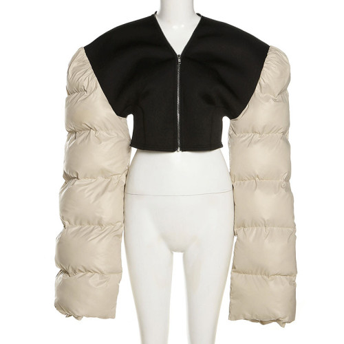 Fashion Stitching Quilted Puff Sleeves Slim Short Jacket Top WS-011