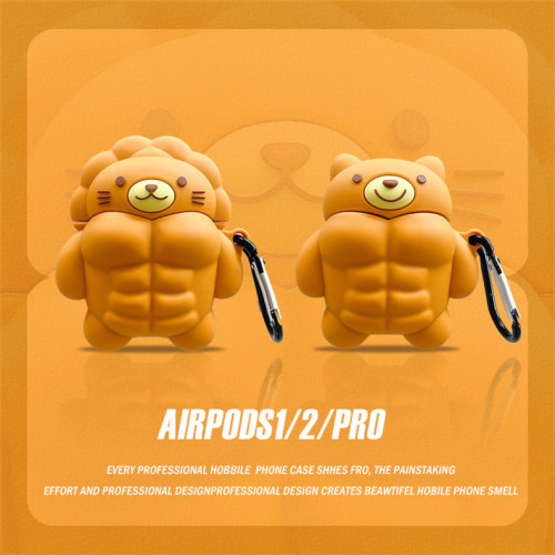 Fashion Cute Silicone Material Abs Lion/Bear Airpods Protective Shell Case With Hook APC-006
