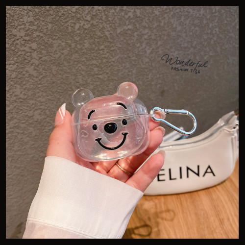 Fashion Cute Transparent Winnie Bear/Kate Cat Airpods Protective Shell Case With Hook APC-007