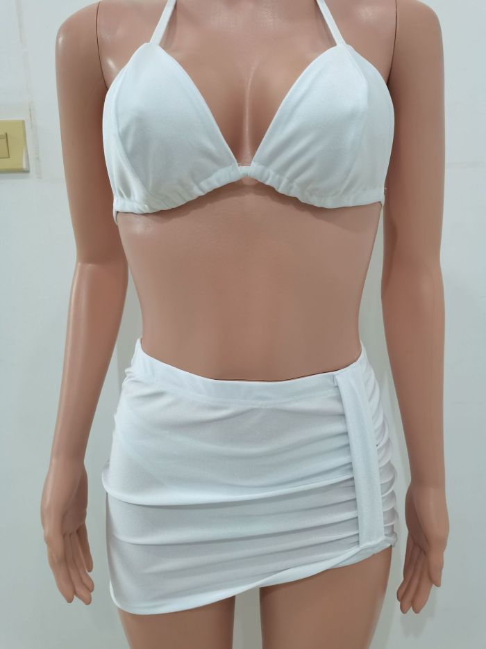 Sex Fashion Print Vacation Feminine 80%Polyester BIKINI + Dress Three- set Swimsuit SC-011