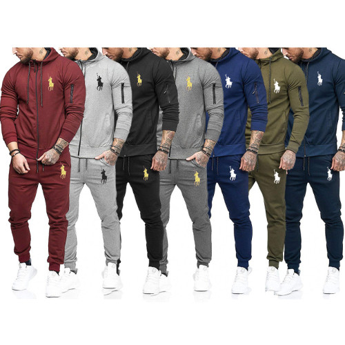 Men's Casual Sports Hooded Black Sweater Sweater Pants Set Long Sleeve Trousers PLST-004