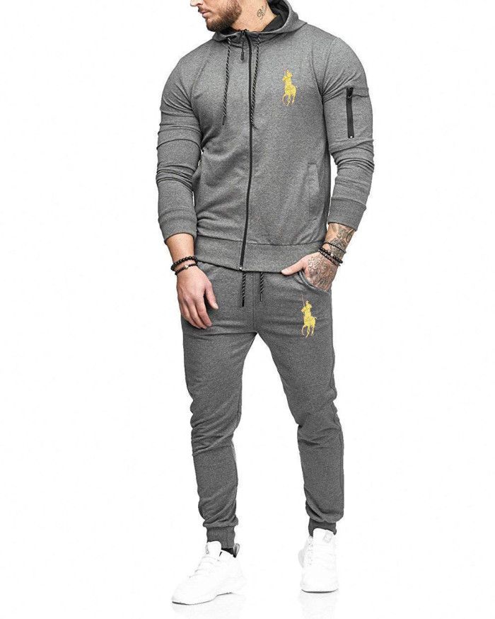 Men's Casual Sports Hooded Black Sweater Sweater Pants Set Long Sleeve Trousers PLST-004