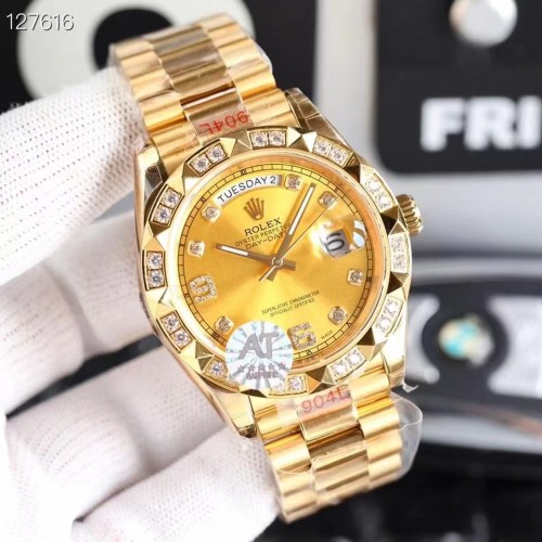ROLEX 41mm Diameter Luxury Artificial diamonds Gold Plated Men's Watch with Adjustable Strap ROL-001