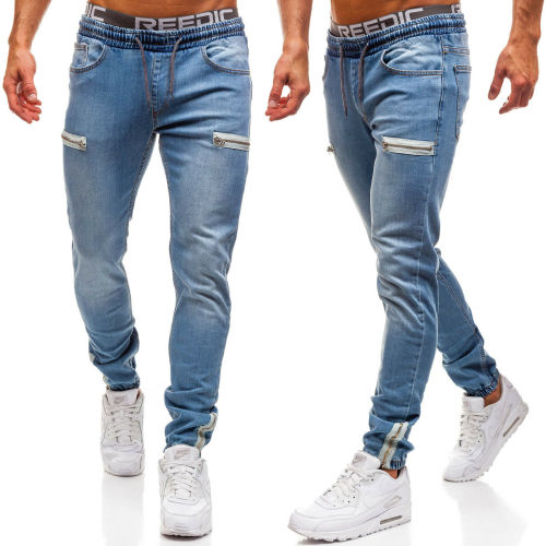 Wholesale Men's Fashion Hole Elastic Band Jeans JA-009