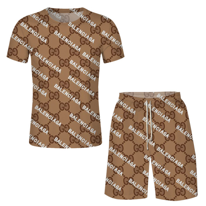 Wholesale Fashion Print Balenciga/LV Summer T-shirt and Short Set WHS-001