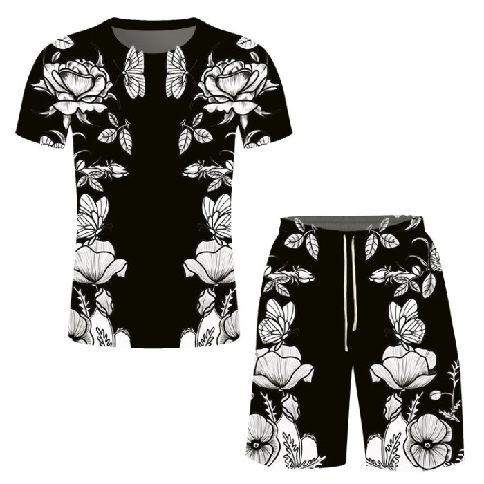 Wholesale Fashion Print Balenciga/LV Summer T-shirt and Short Set WHS-001