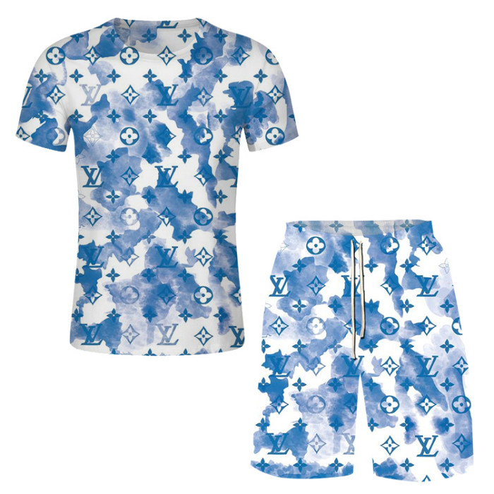 Wholesale Fashion Print Balenciga/LV Summer T-shirt and Short Set WHS-001