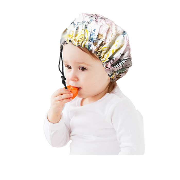 Children's Satin Flower Double Layer Soft Bath Nightcap NDG-020