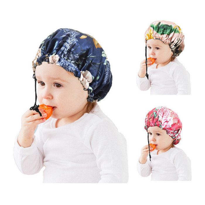 Children's Satin Flower Double Layer Soft Bath Nightcap NDG-020