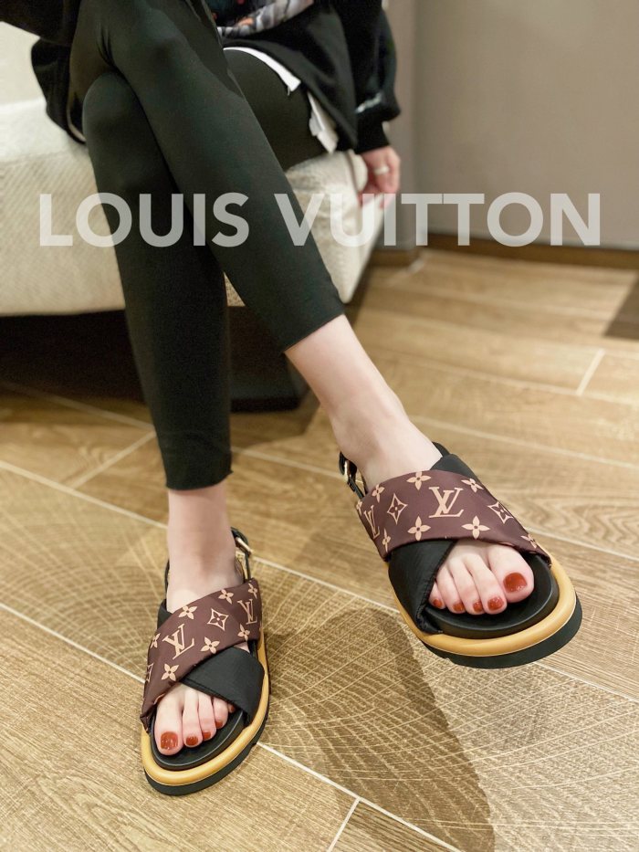 Louis Vuitton Wholesale Cross Belt Slippers for Women LVSP-005