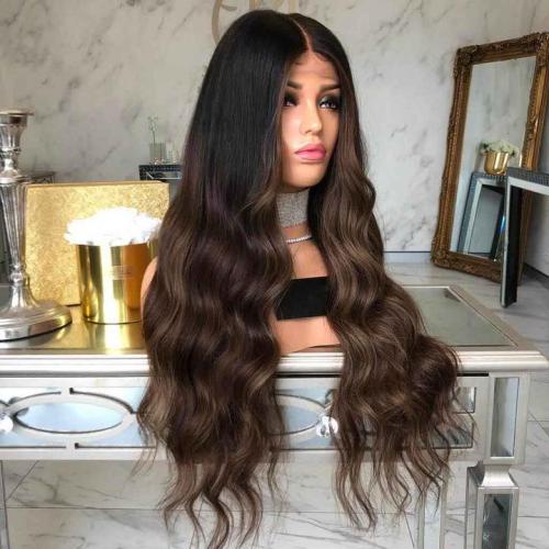 Women's Lace Big Wave Black-brown Long Curly Wig Chemical Fabric Hair WIG-005