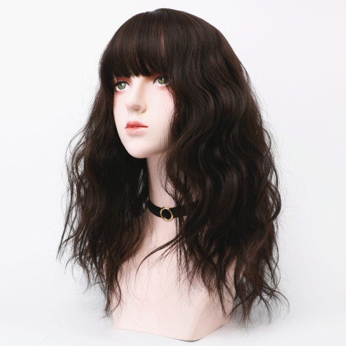 Women's Lace Black-brown Curly Wig  Chemical Fabric Hair WIG-039