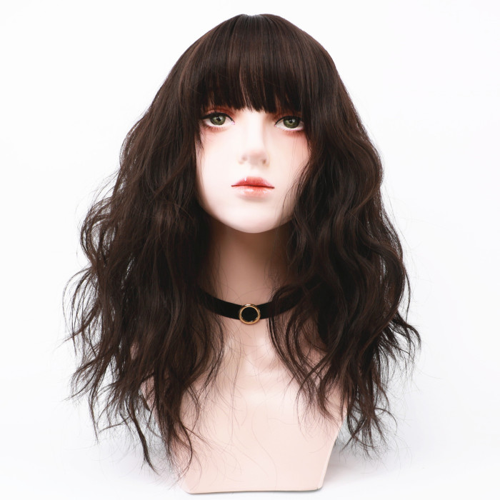 Women's Lace Black-brown Curly Wig  Chemical Fabric Hair WIG-039