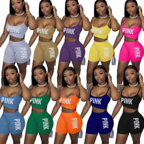 Women's Solid Color Camisole Tank Top Shorts 2 Piece Set WS-056