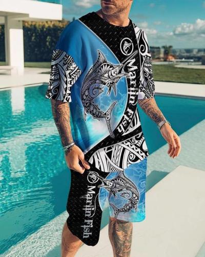 Men's 3D Printed T-shirt + Beach Shorts 2 Piece set Wholesale MSS-023