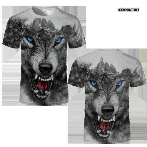 Men's Crew Neck Animal Wolf Short Sleeve Top T-Shirt MSS-035