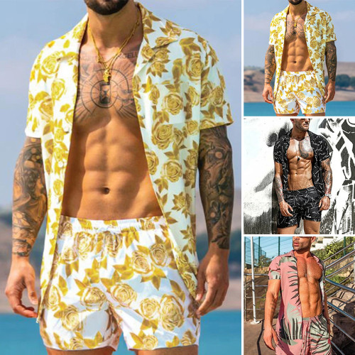 Men's 3D Printed T-shirt + Beach Shorts 2 Piece set Wholesale MSS-037