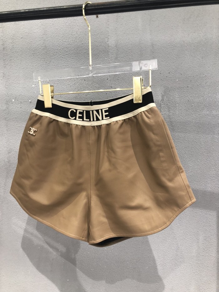 Celine Ladies Webbing Panel Wide-Leg Leather Shorts CET-002