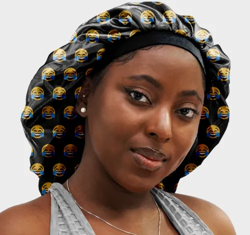 Emoji Face with Tears of Joy Black Designer Bonnet Instock DX-052