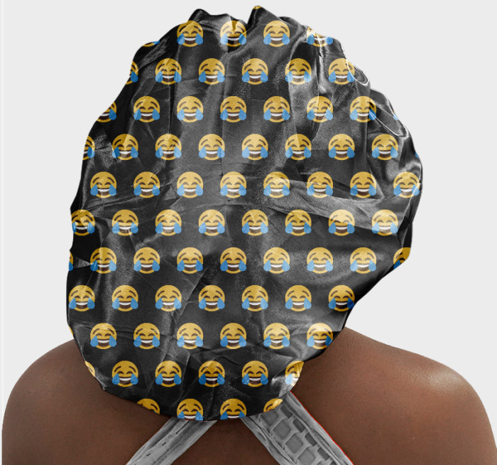 Emoji Face with Tears of Joy Black Designer Bonnet Instock DX-052