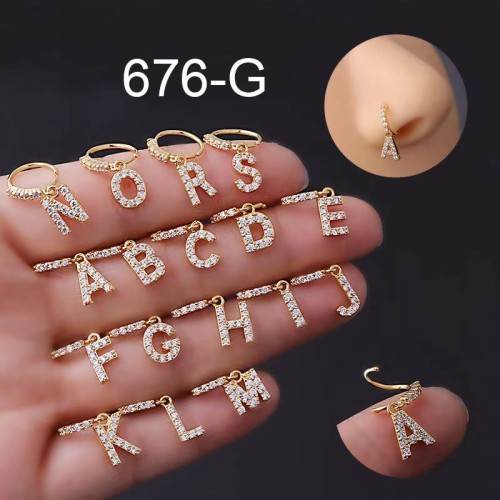 Zircon Letter U-shaped Nose Clip Ring Piercing Jewelry CBL-007