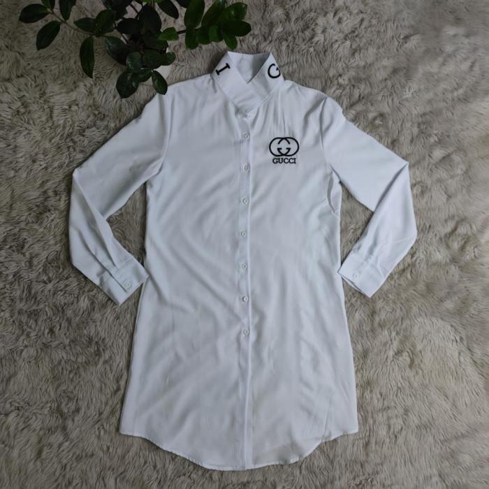 Long Sleeve Solid Color Simple Embroidered Letter Shirt Dress WS-080