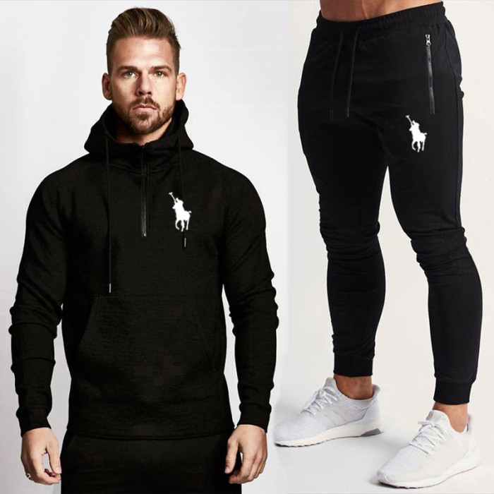 Polo Men's Casual Sports Hooded Sweater Sweater Pants Set Long Sleeve Trousers PLST-023