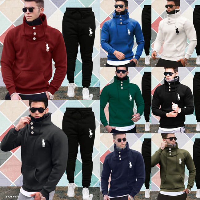 Polo Men's Casual Sports Hooded Sweater  Pants Set Long Sleeve Trousers PLST-006