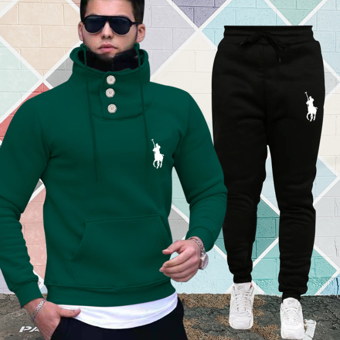 Polo Men's Casual Sports Hooded Sweater  Pants Set Long Sleeve Trousers PLST-006