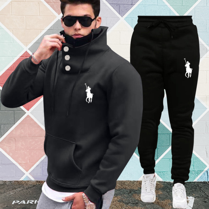 Polo Men's Casual Sports Hooded Sweater  Pants Set Long Sleeve Trousers PLST-006