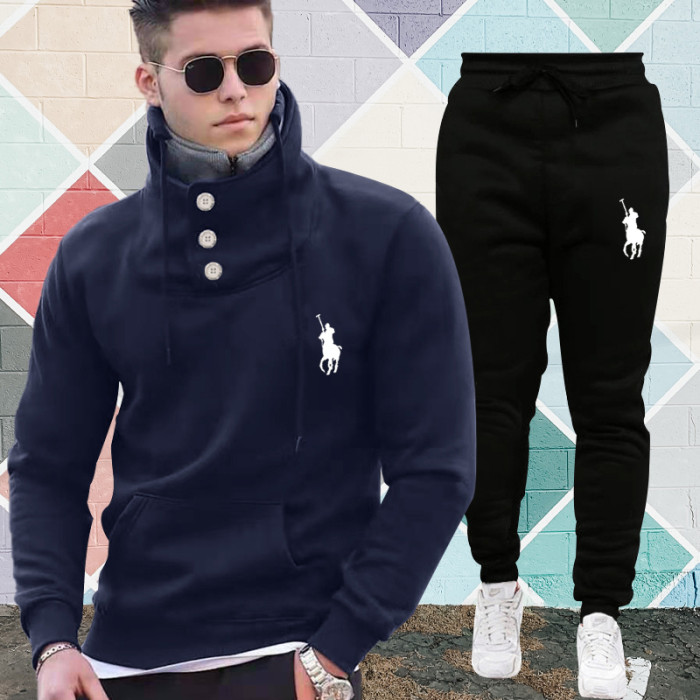 Polo Men's Casual Sports Hooded Sweater  Pants Set Long Sleeve Trousers PLST-006