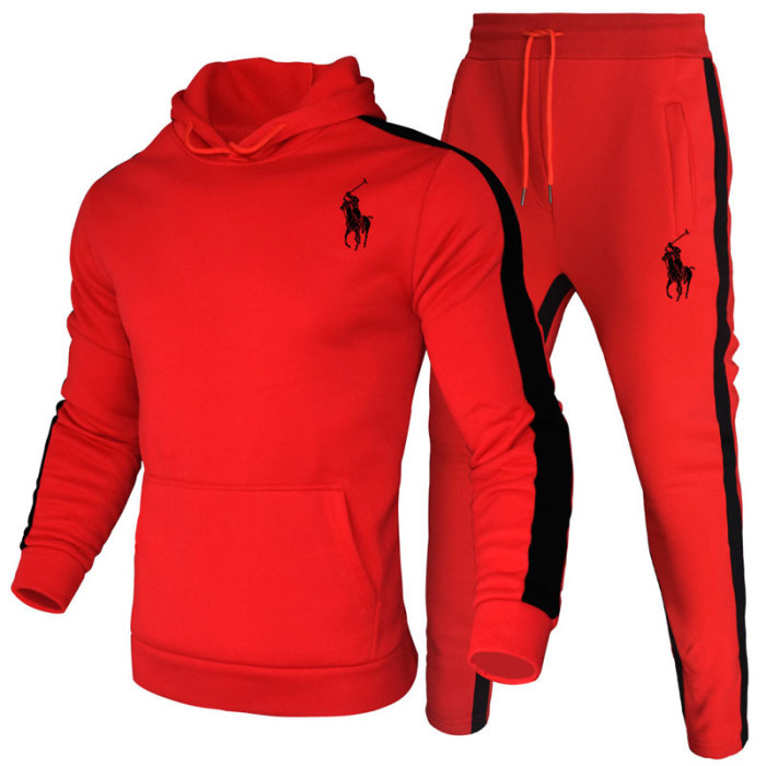 Polo Men's Casual Sports Hooded Sweater  Pants Set Long Sleeve Trousers PLST-017