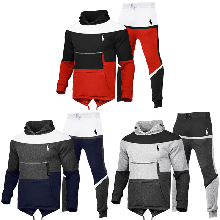 Polo Men's Casual Sports Hooded Sweater  Pants Set Long Sleeve Trousers PLST-011