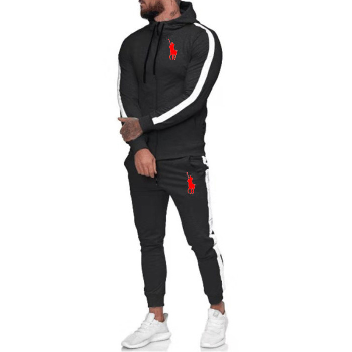 Polo Men's Casual Sports Hooded Sweater  Pants Set Long Sleeve Trousers PLST-012