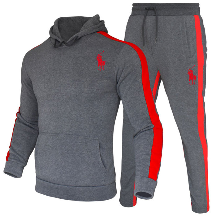 Polo Men's Casual Sports Hooded Sweater  Pants Set Long Sleeve Trousers PLST-017