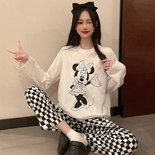 Women Mickey Cartoon Long Sleeved Blouse and Trouser Suit WS-118